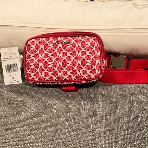 Michael Kors Handbags - Michael Kors Dark Raspberry/White Logo Belt Bag NWT